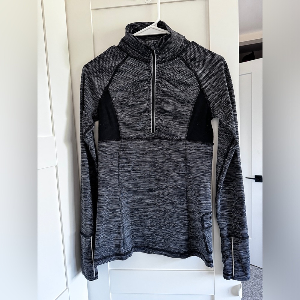 IVIVVA Half Zip Tech Pullover Long Sleeve Sweater Size 14 Marled Grey & Black